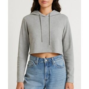 Forever 21‎ Cropped Hoodie Womens MEDIUM Gray Long Sleeve Casual Active Lounge